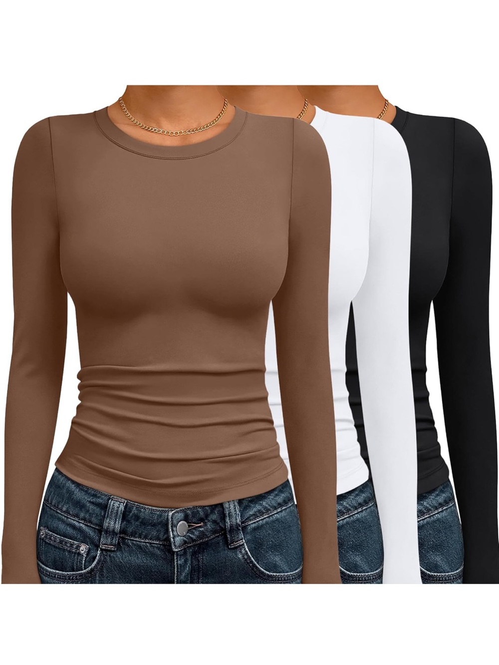 Like New Automet 3 Top Bundle Brown White and Black Long Sleeve Size Medium